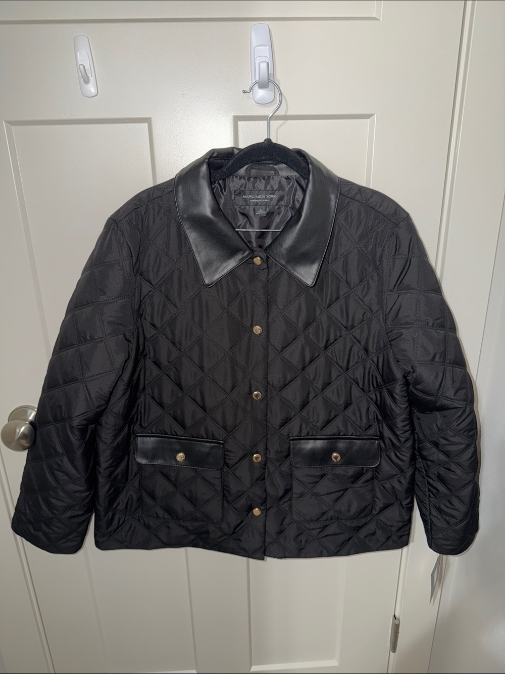 NWT Marc New York Quilted Black Jacket with Leather Collar